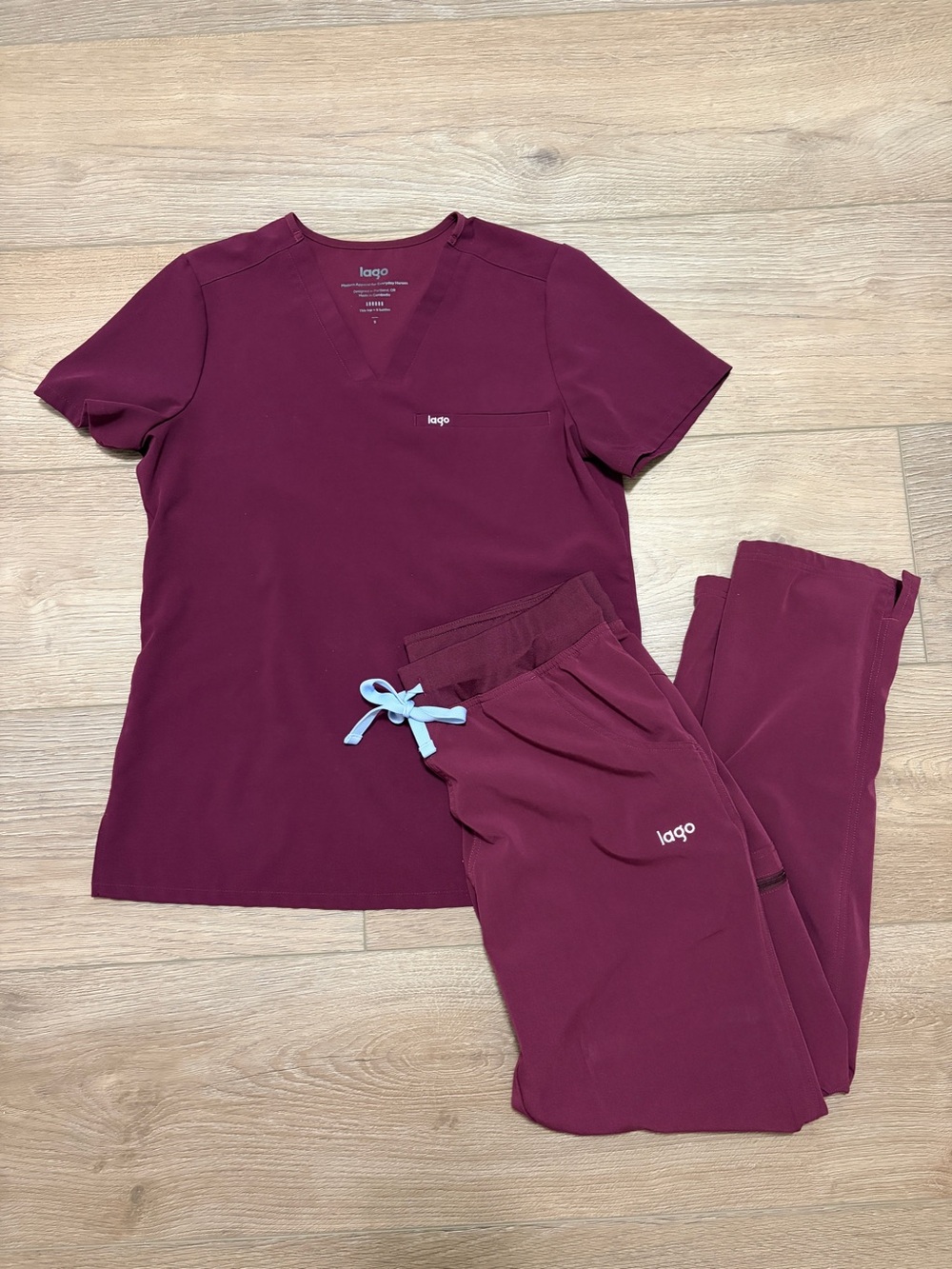 Lago Women’s V-Neck Scrub Top Small & Straight Leg Bottom Medium Set - Burgundy